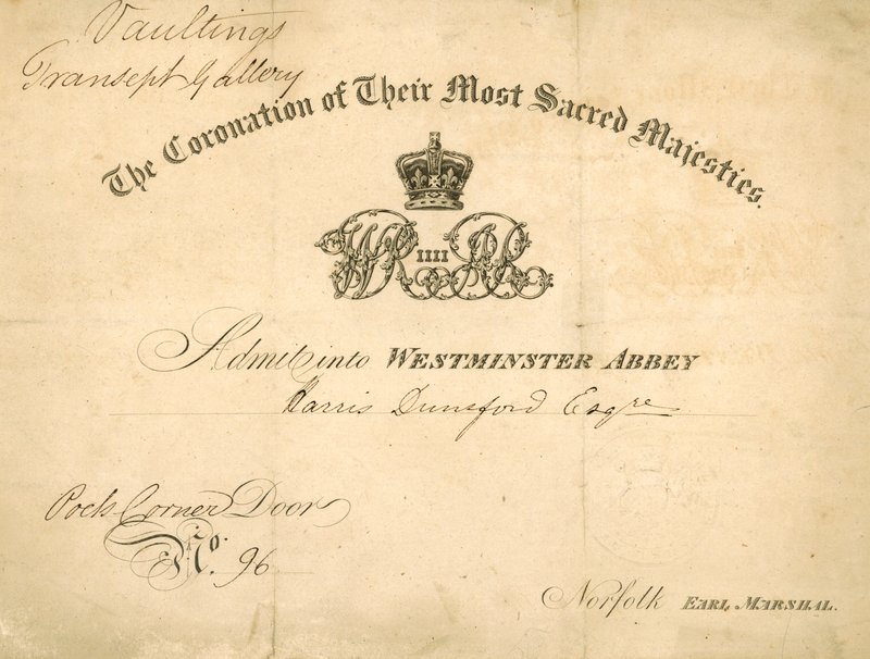 Pozvánka na korunovaci krále Viléma IV. a královny Adelaide od English School