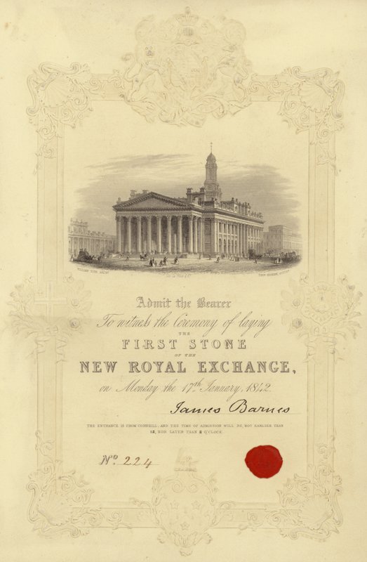 Pozvánka na položení prvního kamene New Royal Exchange od English School