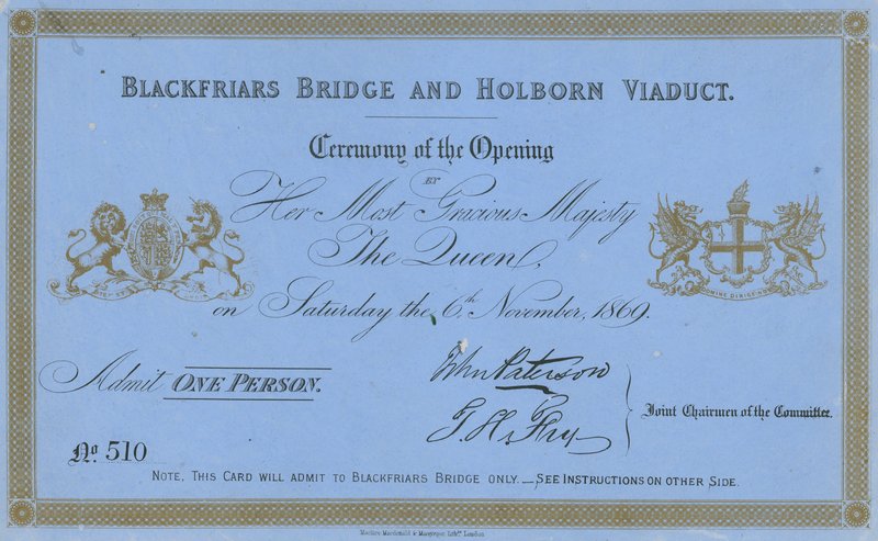 Pozvánka na otevření Blackfriars Bridge a Holborn viaduktu od English School