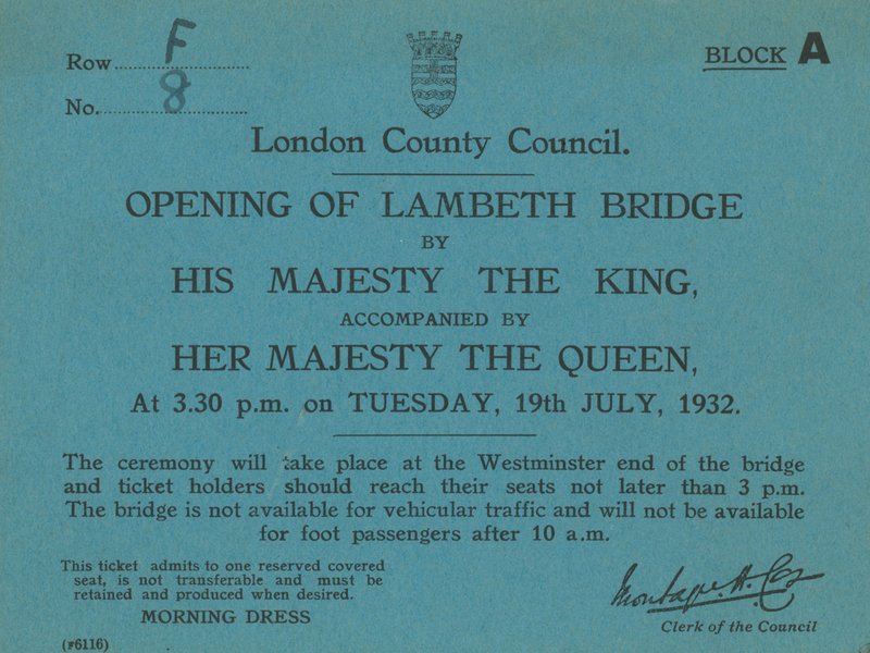 Pozvánka na otevření Lambeth Bridge od English School