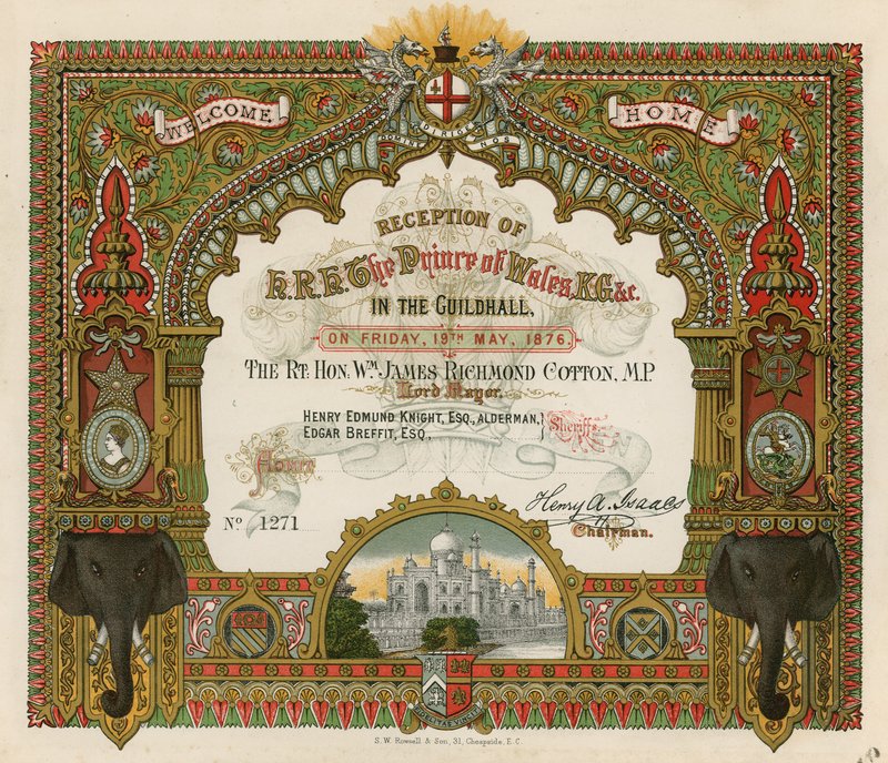Pozvánka na recepci HRH prince z Walesu v Guildhall v Londýně dne 19. května 1876 od English School