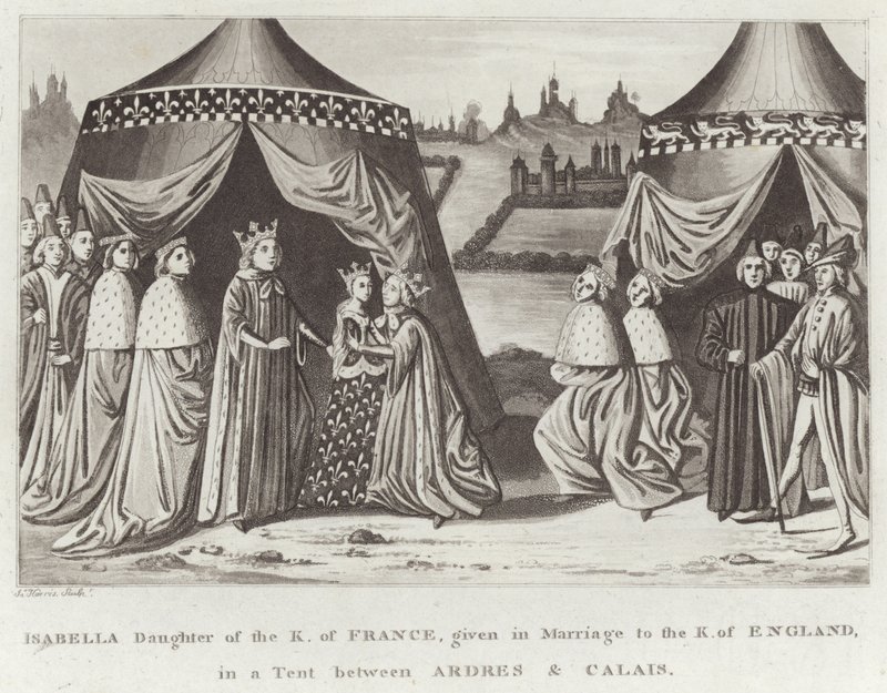 Isabella dcera francouzského K., provdaná za K. anglického ve stanu mezi Ardres a Calais od English School