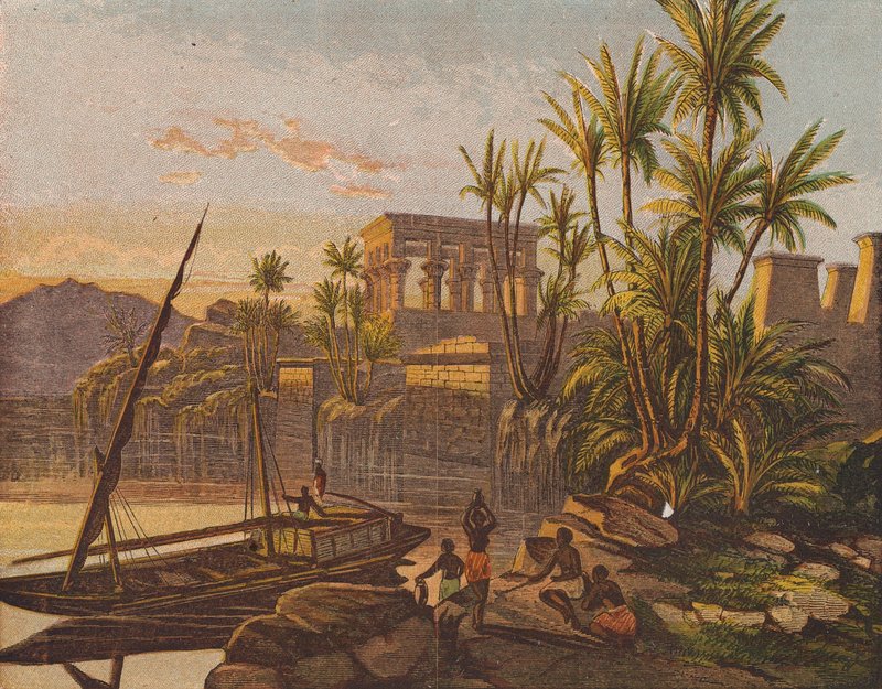 Ostrov Philae, Egypt (barevná litografie) od English School