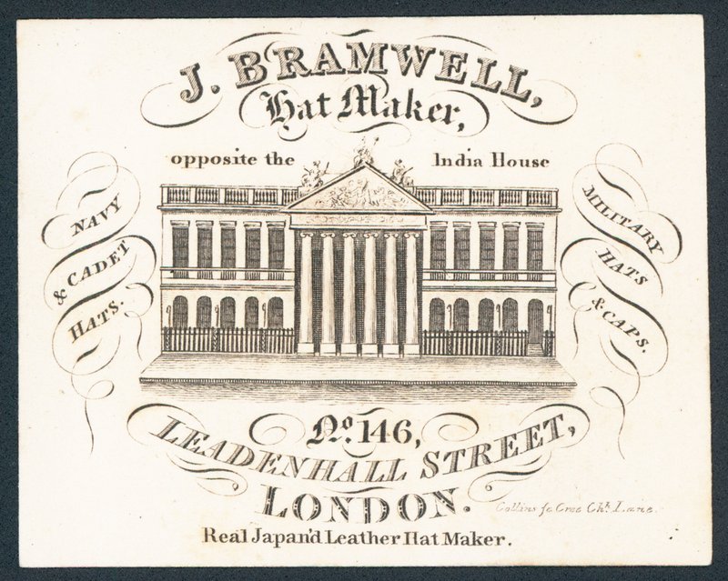 J Bramwell, výrobce klobouků, vizitka od English School