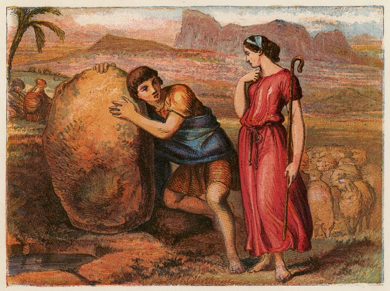 Jákob a Ráchel (barevná litografie) od English School