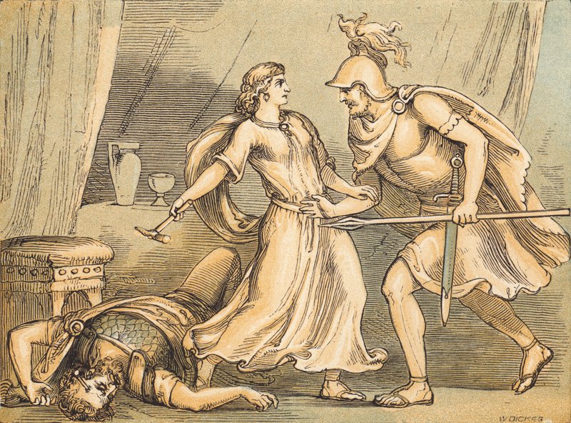 Jael a Sisera (barevná rytina) od English School