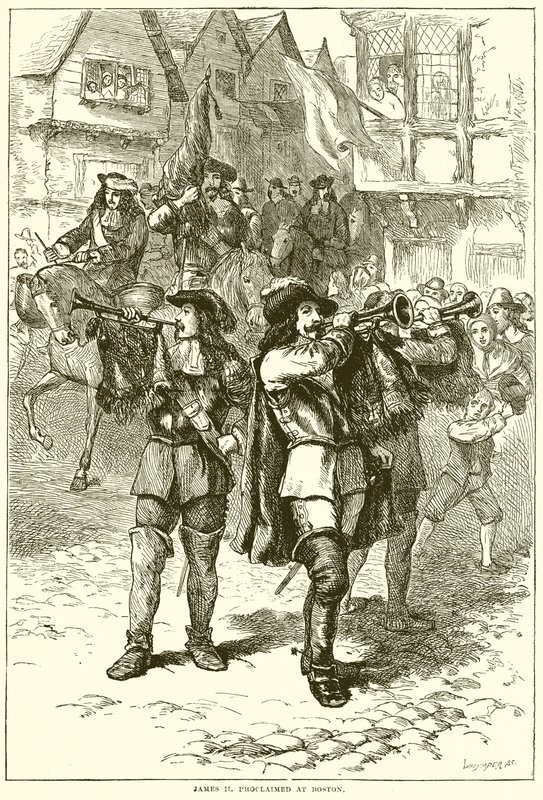 Jakuba II. vyhlášena v Bostonu od English School