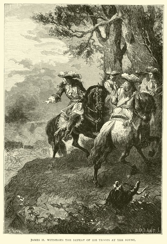 James II. je svědkem porážky svých jednotek u Boyne od English School