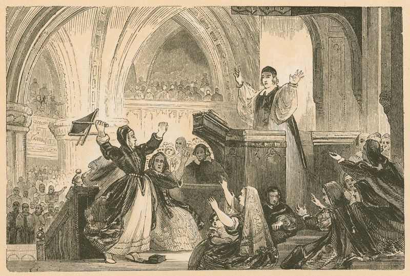 Janet Geddes v kostele sv. Jiljí, Edinburgh, 1637 od English School
