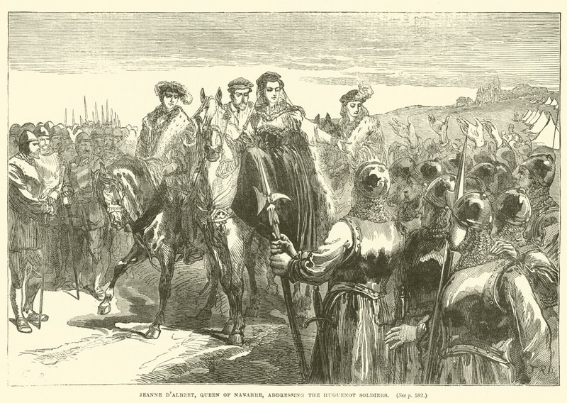 Jeanne d"Albret, královna Navarre, promluva k hugenotským vojákům od English School