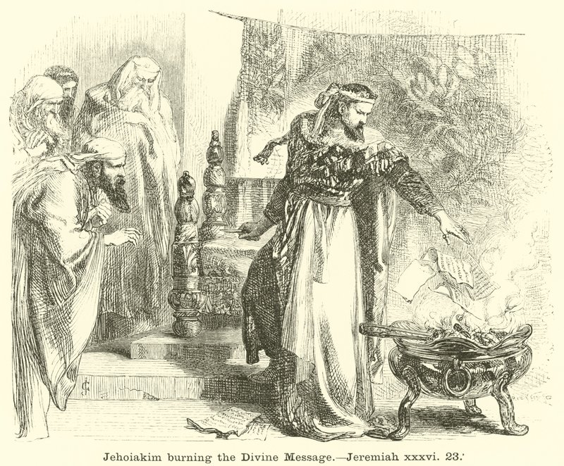Jehojakim pálí Boží poselství, Jeremiáš, xxxvi, 23 od English School