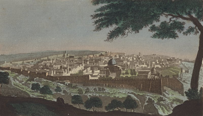 Jeruzalém z Josofatova údolí (barevná rytina) od English School