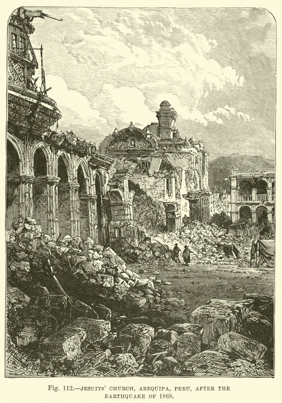 Jezuitský kostel, Arequipa, Peru, po zemětřesení v roce 1868 od English School
