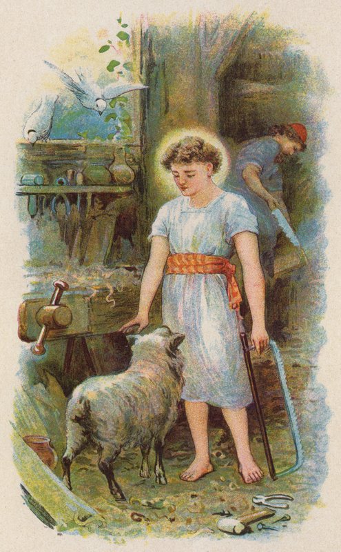 Ježíš v truhlárně (barevná litografie) od English School