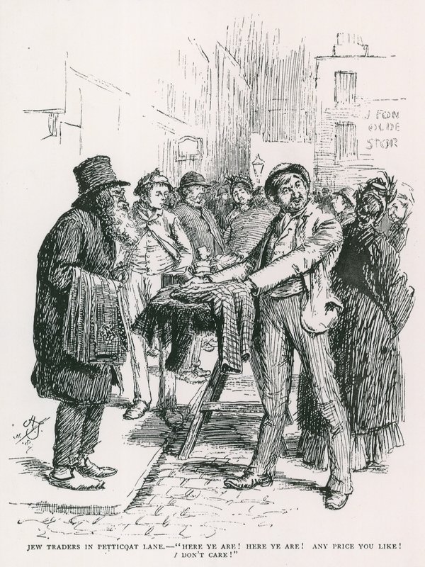Židovští obchodníci v Petticoat Lane od English School