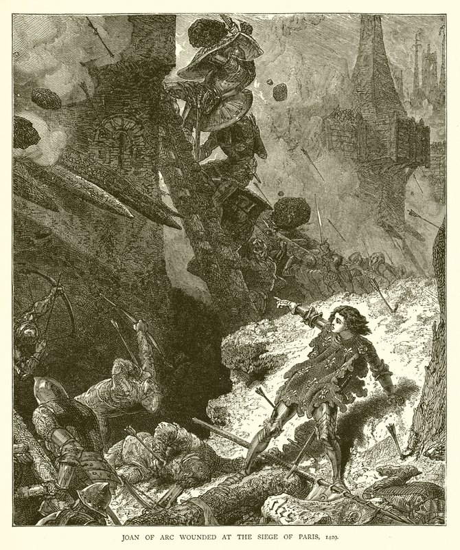 Johanka z Arku zraněná při obléhání Paříže, 1429 od English School