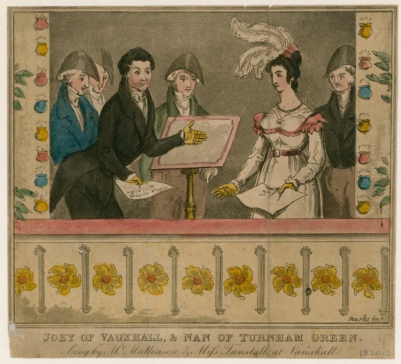 Joey z Vauxhallu a Nan z Turnham Green, zpívali pan Mattison a slečna Tunstallová ve Vauxhall Gardens od English School
