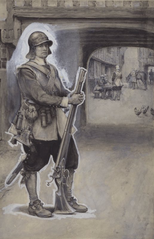 John Bunyan jako voják (kvaš na papíře) od English School