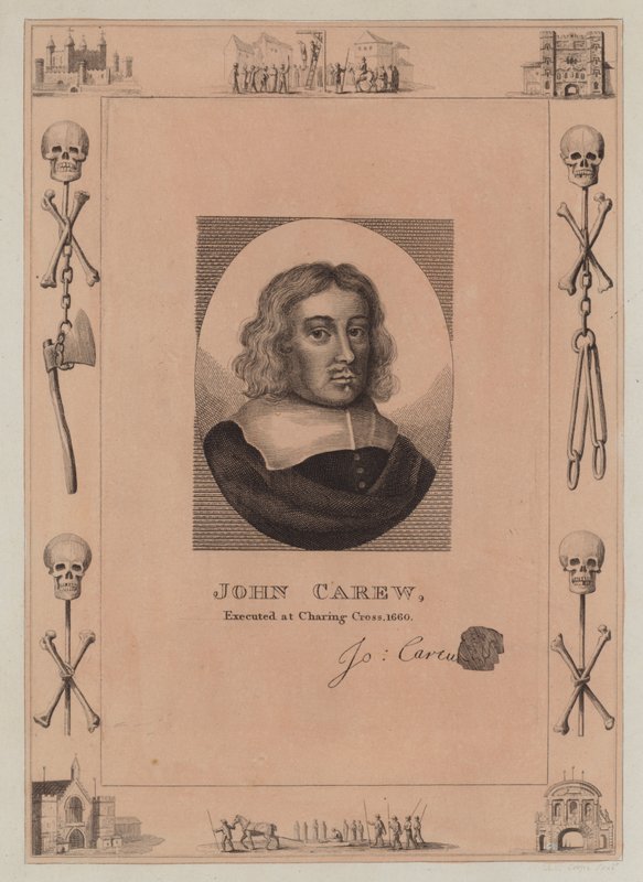 John Carew, popravený v Charing Cross, 1660 od English School
