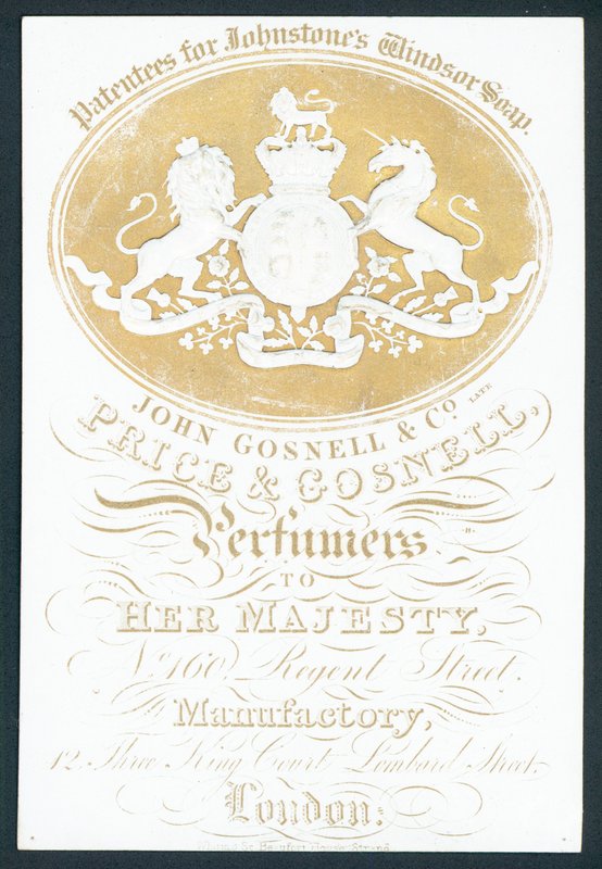 John Gosnell & Co, pozdní, Price & Gosnell, obchodní karta od English School