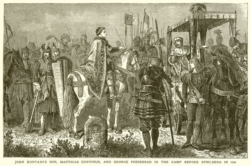 John Hunyadis Son, Matthias Corvinus a George Podiebrad v táboře před Spielbergem v roce 1468 od English School