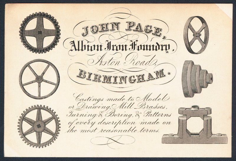 John Page, Albion Iron Foundry, obchodní karta od English School