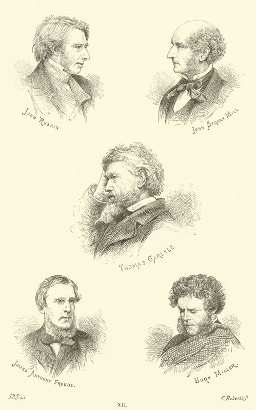 John Ruskin, John Stuart Mill, Thomas Carlyle, James Anthony Froude, Hugh Miller od English School