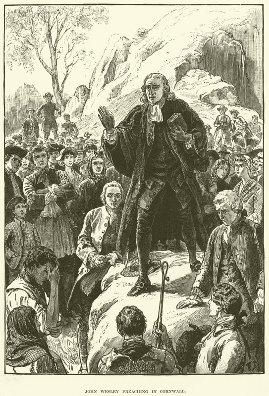 John Wesley, kázání v Cornwallu (rytina) od English School