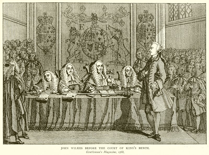John Wilkes před Court of Kings Bench od English School