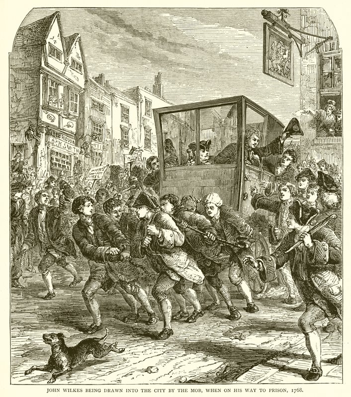 John Wilkes byl vtažen do města davem, když byl na cestě do vězení, 1768 od English School