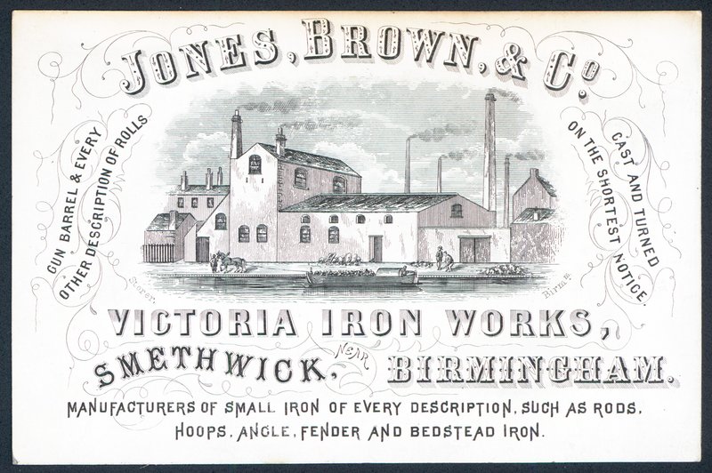 Jones, Brown & Co, Victoria Iron Works, obchodní karta od English School