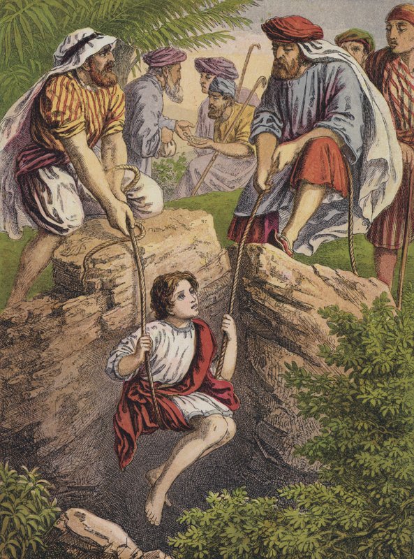 Josef prodaný svými bratry (barevná litografie) od English School
