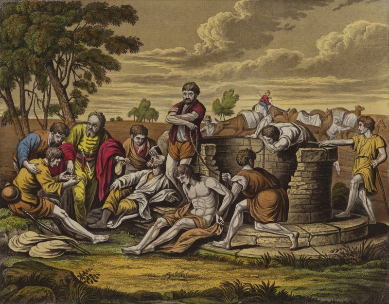 Joseph je prodán do Egypta (barva litho) od English School