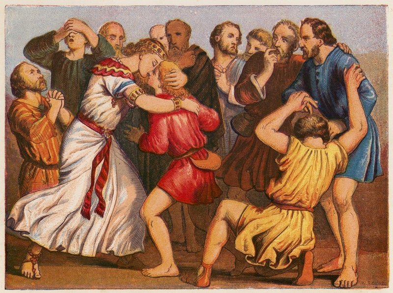 Josef se představuje svým bratrům (barevná litografie) od English School