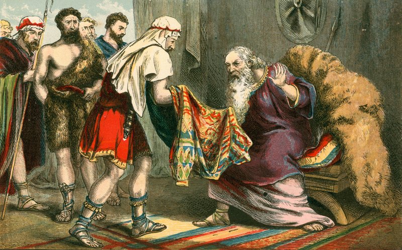 Josephův kabát mnoha barev přinesl jeho otci Jacobovi od English School