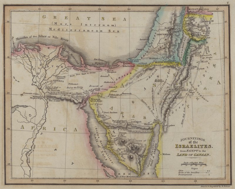 Putování Izraelitů z Egypta do země Kanaán (barevná rytina) od English School