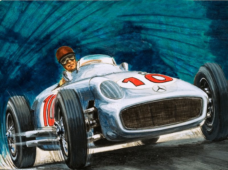 Juan Manuel Fangio řídí Mercedes-Benz od English School