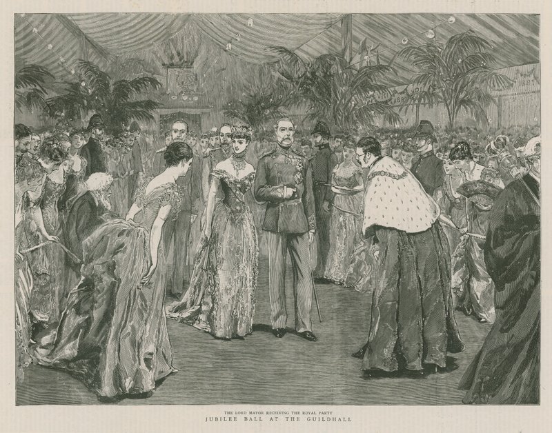 Jubilejní ples v Guildhall, Londýn; Primátor přijímající královskou párty od English School