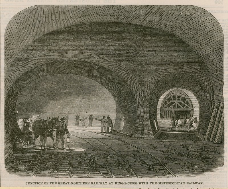 Křižovatka Velké severní železnice v Kings Cross s Metropolitan Railway od English School