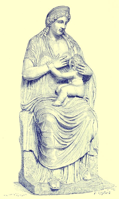 Juno kojící nemluvně Herkula, socha ve Vatikánu, ilustrace z Dějiny Říma od Victora Duruye, vydáno 1884 (digitálně vylepšený obrázek) od English School