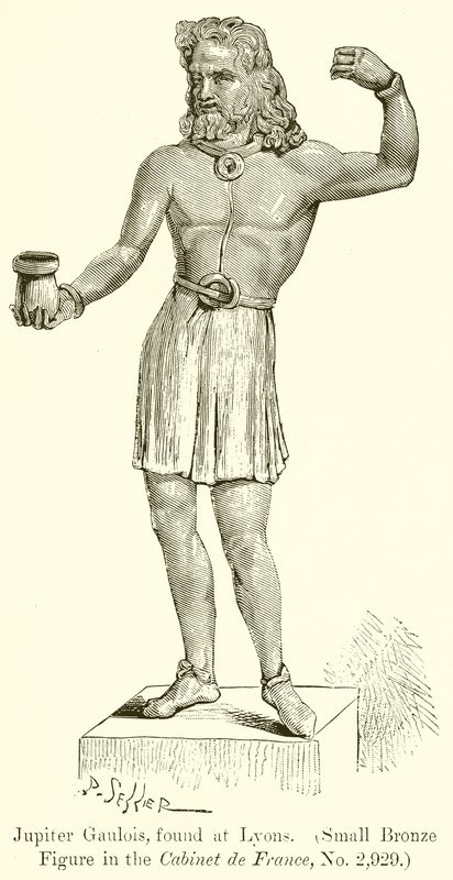 Jupiter Gaulois nalezen v Lyonu. (Malá bronzová figurka v Cabinet de France, č. 2929) (rytina) od English School
