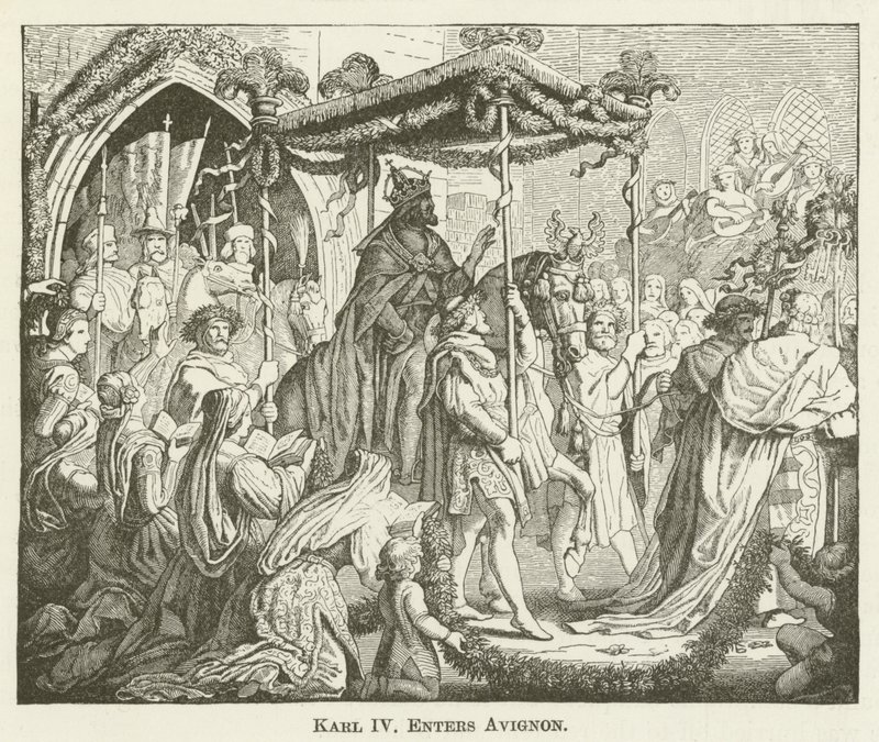 Karel IV vstupuje do Avignonu od English School