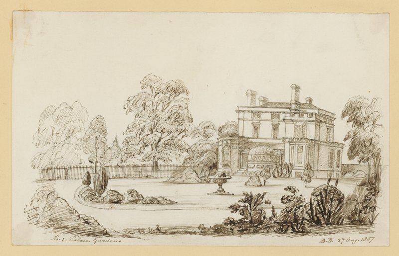 zahrady Kensingtonského paláce; ze dne 27. srpna 1857 (inkoust na papíře) od English School