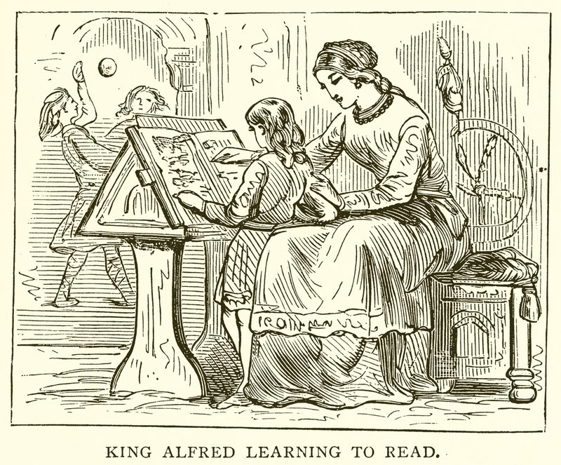 Král Alfréd se učí číst od English School