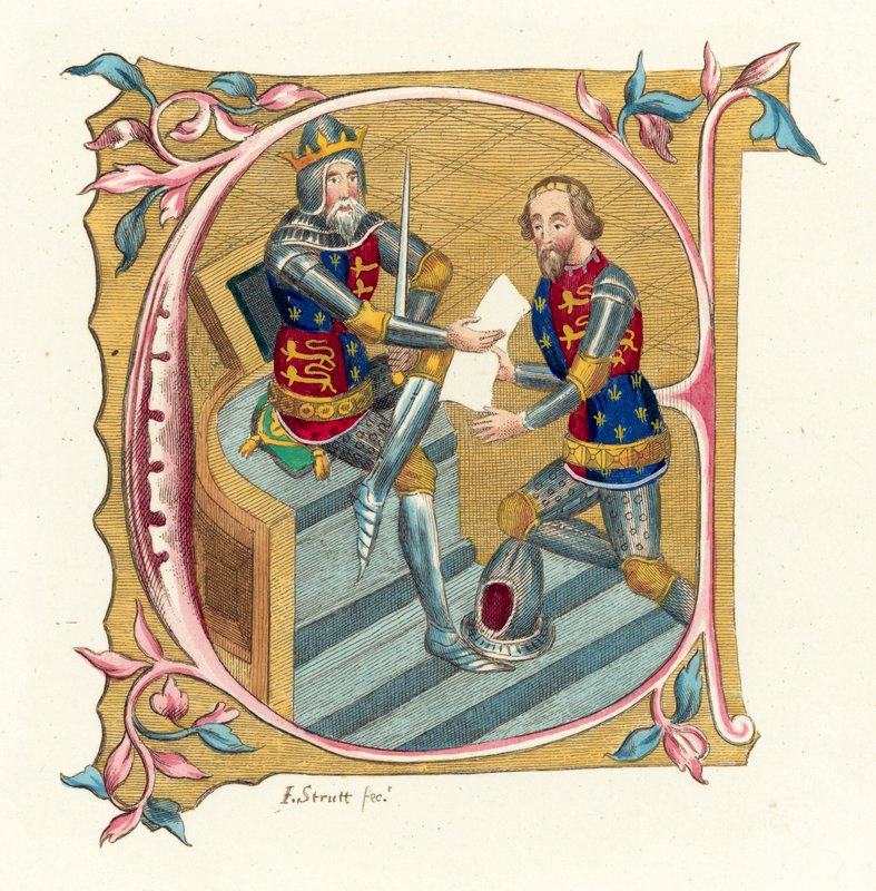 King Edward III a Prince Edward (barevná rytina) od English School