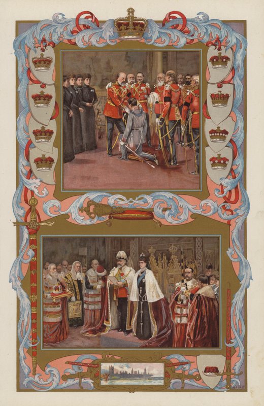 První akty krále Edwarda VII. jako panovníka v roce 1901 (barevná litografie) od English School