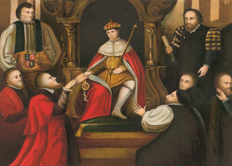Král Edward VI potvrzuje dar svého otce nemocnici Christs pro City of London od English School