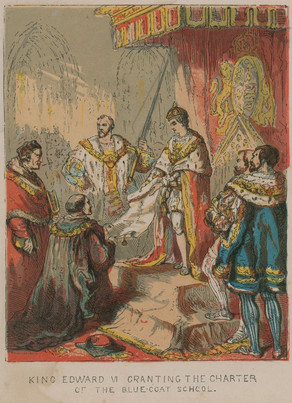 Král Edward VI udělující Chartu modrokabátnické školy od English School