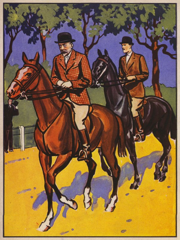 Král Jiří V. na Rotten Row, Hyde Park, Londýn (barevné lito) od English School