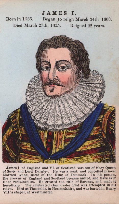 King James I (barevná rytina) od English School